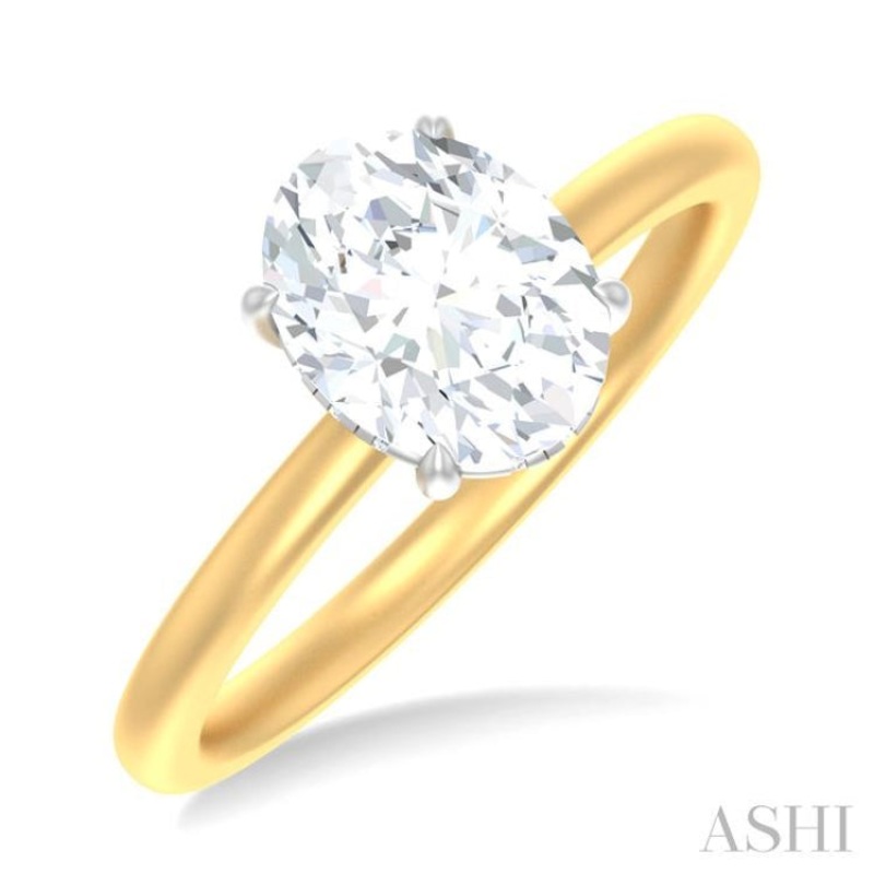 1/20 ctw Oval Shape Round Cut Diamond Semi Mount Engagement Ring in 14K Yellow and White Gold